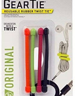 Nite Ize Original Gear Tie, Reusable Rubber Twist Tie, 3-Inch, Assorted Colors, 4 Pack, Made in the USA